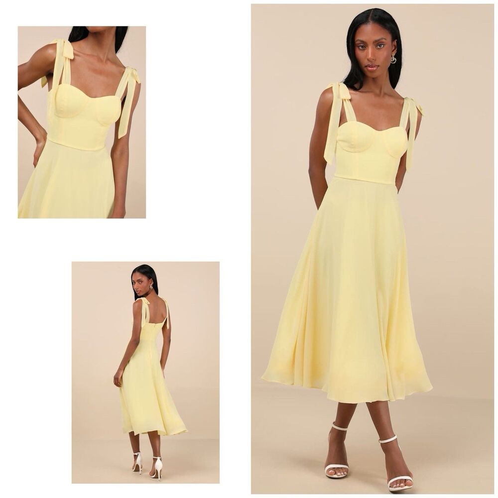 Lulu's Pale Yellow Tie-Strap Midi Dress